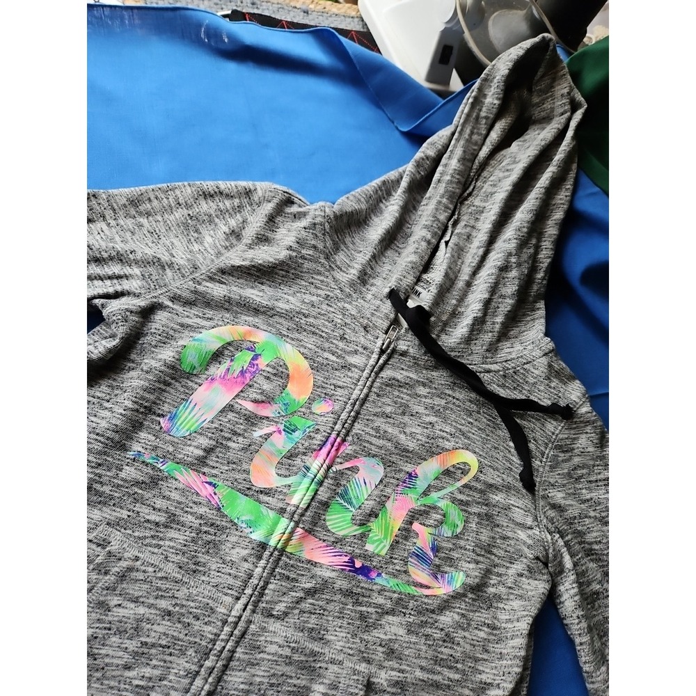 Victoria's Secret PINK Hoodie Full Zip PASTEL TROPICAL Spell Out Marled Small